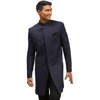 VASTRAMAY Men's Navy Blue Silk Blend Sherwani Only Top | Imported Fabric Designer Indowestern Top Only