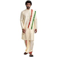VASTRAMAY Mens' Gold Cotton Blend Kurta Dhoti And Dupatta_VASMDK007GO_36