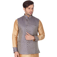 VASTRAMAY Mens Silk Blend Nehru Jackets (Blue_VASMJBU005_36)