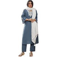 VASTRAMAY Women's Grey Kurta Set | This designer kurta set offers a chic, stylish ensemble for the modern woman seeking both comfort and style in her ethnic wear wardrobe.