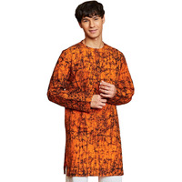VASTRAMAY Men's Summer Special Printed Cotton Batik Kurta  Ethnic Wear for Casual & Festive Occasions Orange