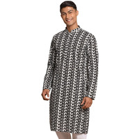 VASTRAMAY Men's Black And White Pure Cotton Kurta, Certainly A Must Have Classic Ensemble Of Lukhnowi Chikankari Kurta - Traditional for Navratri & Diwali, Wedding