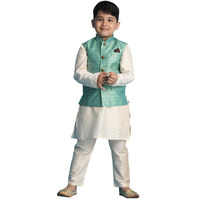 VASTRAMAY Boys' Green And Cream Jacket, Kurta and Pyjama Set_VASBJ105GNnBK091CRnBVPCR_22