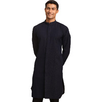 VASTRAMAY Men's Navy Blue Cotton Blend Kurta | Imported Fabric Kurta for Men | Timeless Elegance for Festivals & Events | Classic Design, Premium Comfort, and Versatile Style