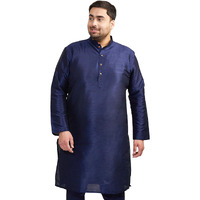 VASTRAMAY Mens Banarasi Silk Kurta  Soft & Comfortable Ethnic Wear Navy Blue