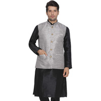 VASTRAMAY Men Grey Cotton Silk Modi Nehru Jacket (VASMJ020GY_42)