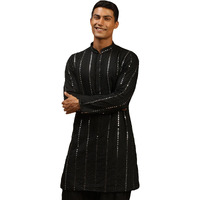 VASTRAMAY Men's Black Viscose Kurta | Mirror Work Embellished Viscose Kurta for Men. | Timeless Elegance for Festivals & Events | Classic Design, Premium Comfort, and Versatile Style