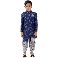 JBN Creation Boys' Blue And Grey Silk Blend Indowestern Sherwani And Dhoti Set_JBNBIW023BUnCDSR_36