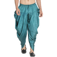 VASTRAMAY Men's Green Cotton Satin Blend Dhoti (VASMCD005GN_Size-Free_Bottle Green)