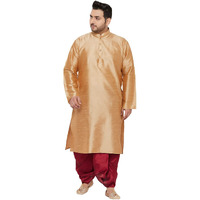 VASTRAMAY Plus Men's Rose Gold And Maroon Silk Blend Kurta and Dhoti Set_VPLUSMKRG001nDTMA_52