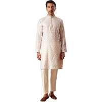 VASTRAMAY Men's Cream Silk Blend Kurta and Pyjama Set - M_VASMK286CRnPANT011CR_38