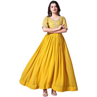 Wedani Georgette Embroidered Long Gown for Women Yellow