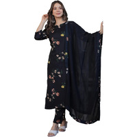 Wedani Silk Blend Floral Printed Kurta Set with Dupatta for Women Black