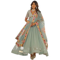 Wedani Georgette Embroidery Zari Sequins-work Anarkali Kurta Set For women (IN, Alpha, XL, Regular, SKY BLUE)