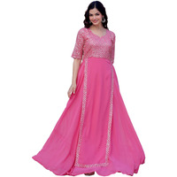 Wedani Faux Georgette Embroidery Sequins work Anarkali Kurta set For women (IN, Alpha, 2XL, Regular, PINK)