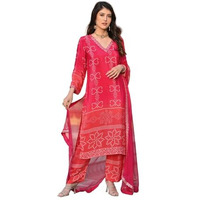 Wedani Soft Chinon Silk Bandhani Print with Sequence Embroidery Lace Border Kurta Pant Set with Dupatta for Women-Red