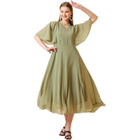 Wedani Georgette Printed One Piece Dress for Women Green