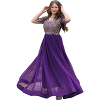 Wedani Faux Georgette Sequins-Work Anarkali Kurta Set for Women (in, Alpha, L, Regular, Purple)