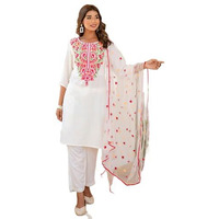 Yashika Women's Regular Embroidered Cotton Blend Kurta Pant Set: This Elegant Ensemble For Special & Casual Wear, Includes A Straight Kurta, Pants & Dupatta (Az-Ys-P1-Ks2103-Xl_White, X-Large