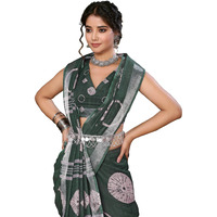 Yashika Women's Plain Digital Print Cotton Silk Blend Saree with Silver Weaving Border Tassels-Elegant Ethnic Wear for Festive and Casual Occasions (AZ-YS-P3-TIGER 07 to 20-Parent_Tiger Green)