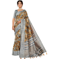 Yashika Women's Art Silk Printed with Tassels Unstitched Blouse Material Stylish Party Casual Wear Traditional Trendy Saree (AZ-YS-P1-MIRZA-Parent_Mustard)