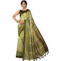 Yashika Women's Art Silk Printed with Tassels Unstitched Blouse Material Stylish Party Casual Wear Traditional Trendy Saree (AZ-YS-P1-RUTIKA-Parent_Mahendi)