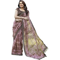 Yashika Women's Saree Weightless Georgette Saree Satin Printed Saree Hot Fix Swarovski Lace Saree Saree with Tassels Unstitched Blouse Material Saree (AZ-YS-NEW-P1-REHANA COFFEE)