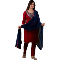 Yashika Women's Cotton Rayon Maroon Color Kurta and Pant Set with Dupatta (YS-KS2055-L)