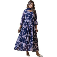 Yashika Women's Regular Kurta Set in Black Floral Color and Georgette Fabric with Only Dupatta (AZ-YS-P5-KS2153-M_Navy Blue