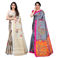 Yashika Women's Combo Art Silk Printed Saree With Blouse Piece Pack Of 2(PUDINA GREY-DANDIYA GREY)