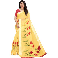Yashika women's Linen With Satin Patta Saree With Blouse Piece(VANI YELLOW_Free Size)