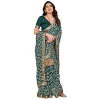 Yashika Women's Printed Georgette Printed Saree With Lace Border and Blouse Material (AZ-YS-P2-SRAVANI GREEN)