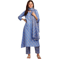 Yashika Women's Cotton Blend Floral Regular Kurta Fashionable Fusion of Comfort Elegance: Stay Chic and Comfortable with Our Printed Sets (AZ-YS-P1-KS2087-Parent_Blue_M)