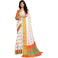Yashika Women's Woven in Cotton Silk Fabric Butti-Independence Day Tiranaga Flag Saree with Unstitched Blouse Material (AZ-YS-P1-FLAG Tricolor), Multicolor