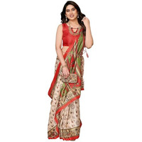 Yashika Women's Printed Kalamkari Art Silk Saree With Tassels and Unstitched Blouse Material (AZ-YS-P2-SOORVI CHIKU RED JHALAR)
