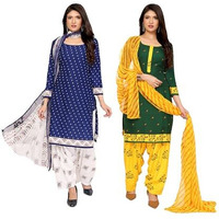 Yashika Women's Crepe Dress Material Set for Women | Unstitched Printed Fabric for Kurta Bottom & Dupatta (YS-HEZAL NAVY-PRAMILA GREEN)