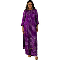 Yashika Women's Regular Cotton Blend Bandhej Printed Bandhani Kurta Palazzo Set with Sequence Lace (AZ-YS-OG-KS2201-Parent_Purple