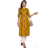 ANNI DESIGNER Women's Rayon Straight Kurta (Yellow,XXL)