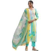 ANNI DESIGNER Women's Cotton Blend Straight Printed Kurta with Pant & Dupatta (Kapila Green-NW_S_Green_Small)