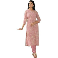 ANNI DESIGNER Women's Rayon Blend Straight Printed Kurta with Pant (Ghasi Pink-VKS01_XL_Pink_X-Large)