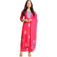 ANNI DESIGNER Women's Rayon Viscose Printed Straight Kurta with Pant & Dupatta (Belagavi Pink-VKS05_M_Pink_Medium)