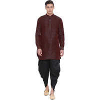 VASTRAMAY Men's Wine Silk Blend Dhoti Kurta Set_VASMUK001WNnCDBL_44