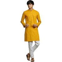 VASTRAMAY YUVA Boys' Mustard And White Kurta Pyjama Set_VYUVBK007MDnPCWH_36