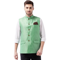 VASTRAMAY Men's Green Silk Blend Nehru Jackets_VASMJ105GN_42