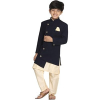 VASTRAMAY Boys' Navy Blue And Cream Indowestern Set_VASBCO006BU_20