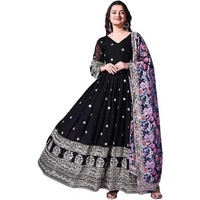 Wedani Georgette Embroidered Anarkali Dress for Women Black