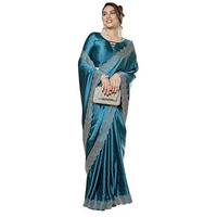 Yashika Women's Bollywood Satin Moss With Swarovski Stone Saree with Blouse |saree for Women | Silk Saree | New Sari | Latest Saree (AZ-YS-P2-ARSHIFA RAMA)