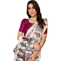 Yashika Women's Woven Latest Art Silk and Tassels Saree with Unstitched Blouse Material (AZ-YS-P3-NAFIZA-Parent_Cream Purple)