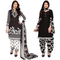 Yashika Women's Crepe Dress Material Set for Women | Unstitched Printed Fabric for Kurta Bottom & Dupatta (YS-PRISHA BLACK-BLACK ARYA)