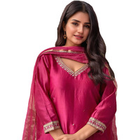ANNI DESIGNER Women's Rayon Viscose Straight Embroidered Kurta with Pant & Dupatta (BAGICHA RANI-VKS03_XXL_Pink_XX-Large)